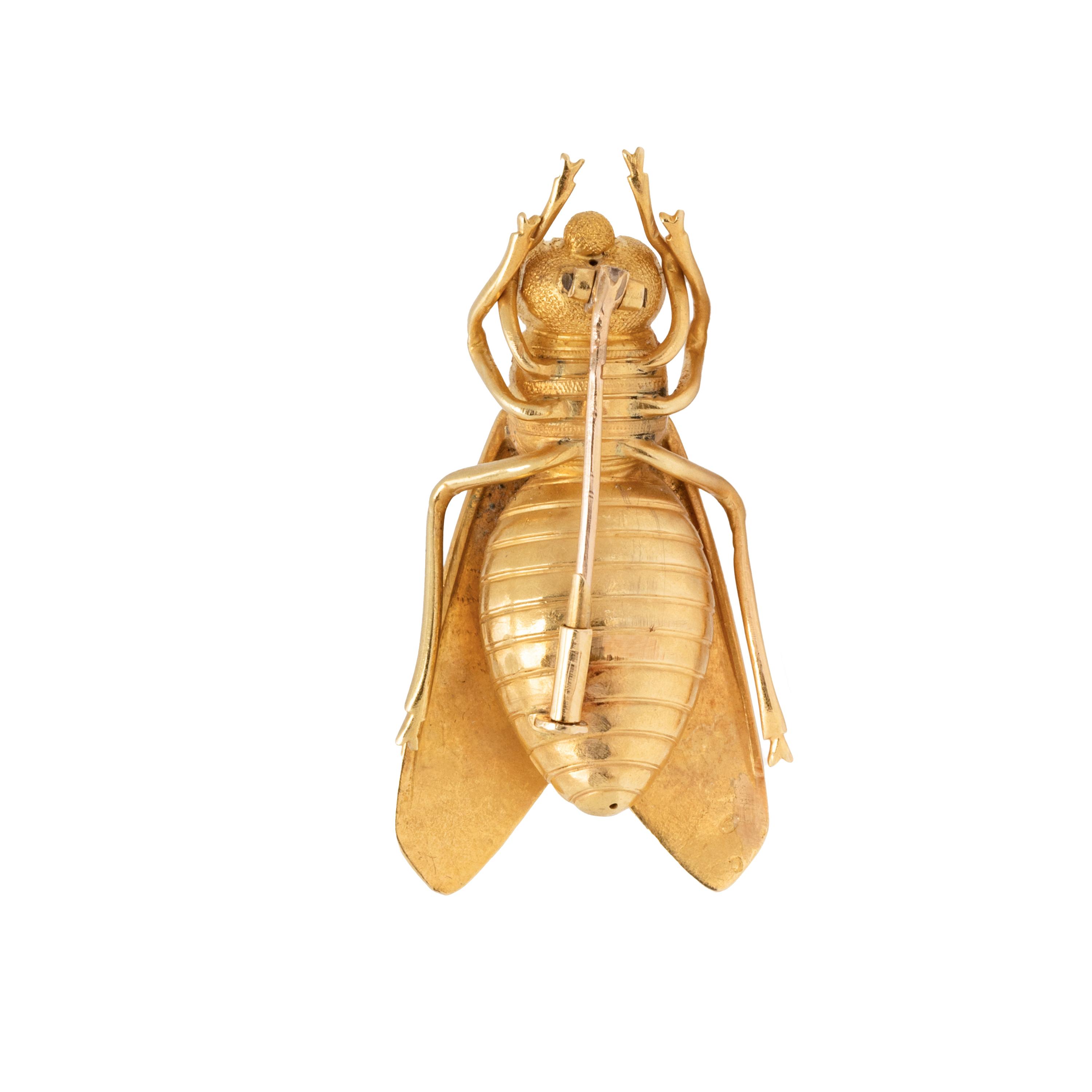 FRENCH, ANTIQUE, YELLOW GOLD INSECT BROOCH