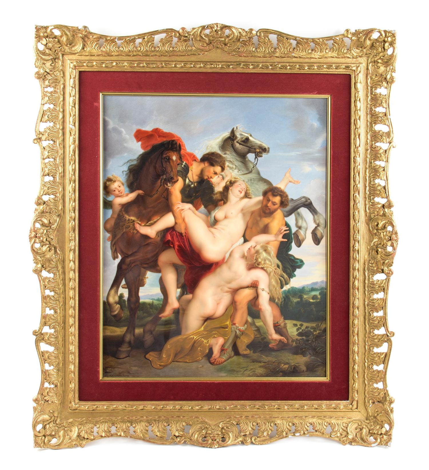 A German Porcelain Plaque, Otto Wustlich (1819-1886), after Peter Paul Rubens (Flemish, 1577-1640), Height 22 1/2 x width 18 inches.