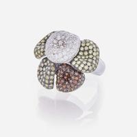 An 18K White Gold and Multi-Colored Diamond Ring