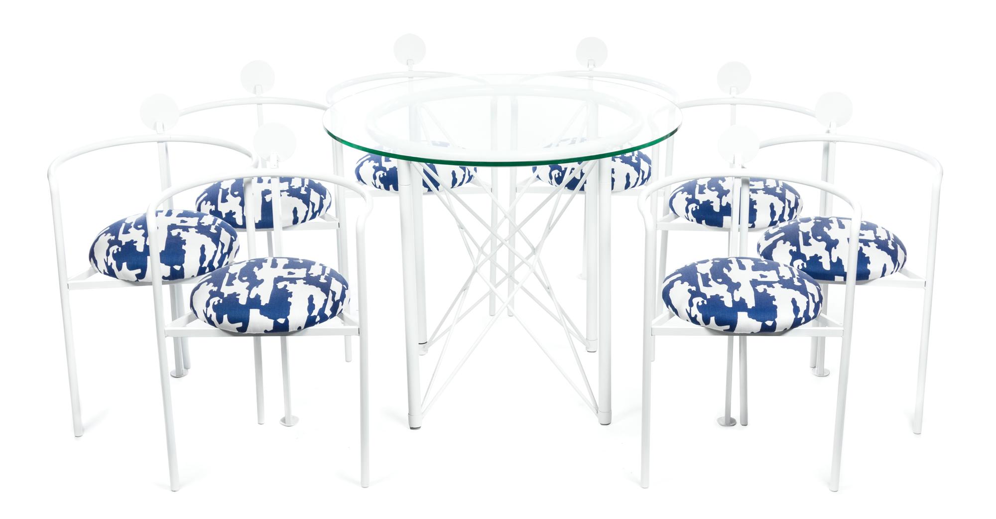 An Enameled Steel Nine-Piece Dining Suite Height of chair 31 3/8 inches.