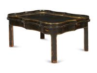 A Cartouche-Form Ebonized and Parcel Gilt Low Table