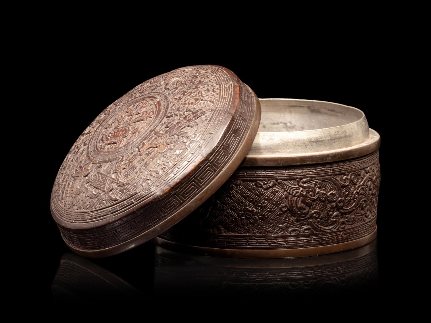 A Bronze Circular Box and Cover