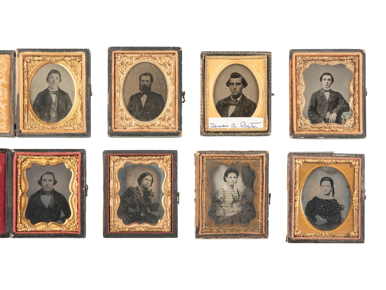 [EARLY PHOTOGRAPHY]. 42 ninth plate ambrotypes and tintypes of men, women, & children.