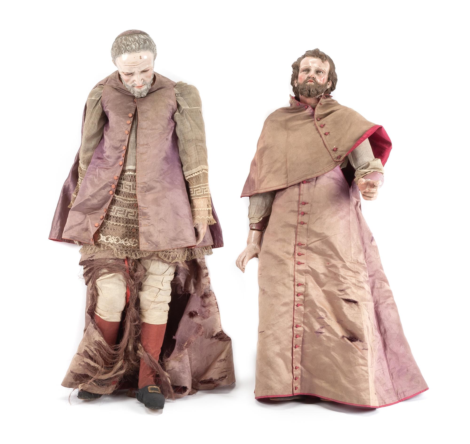 A Pair of Italian Polychromed Figures Height 32 inches. — 18TH CENTURY