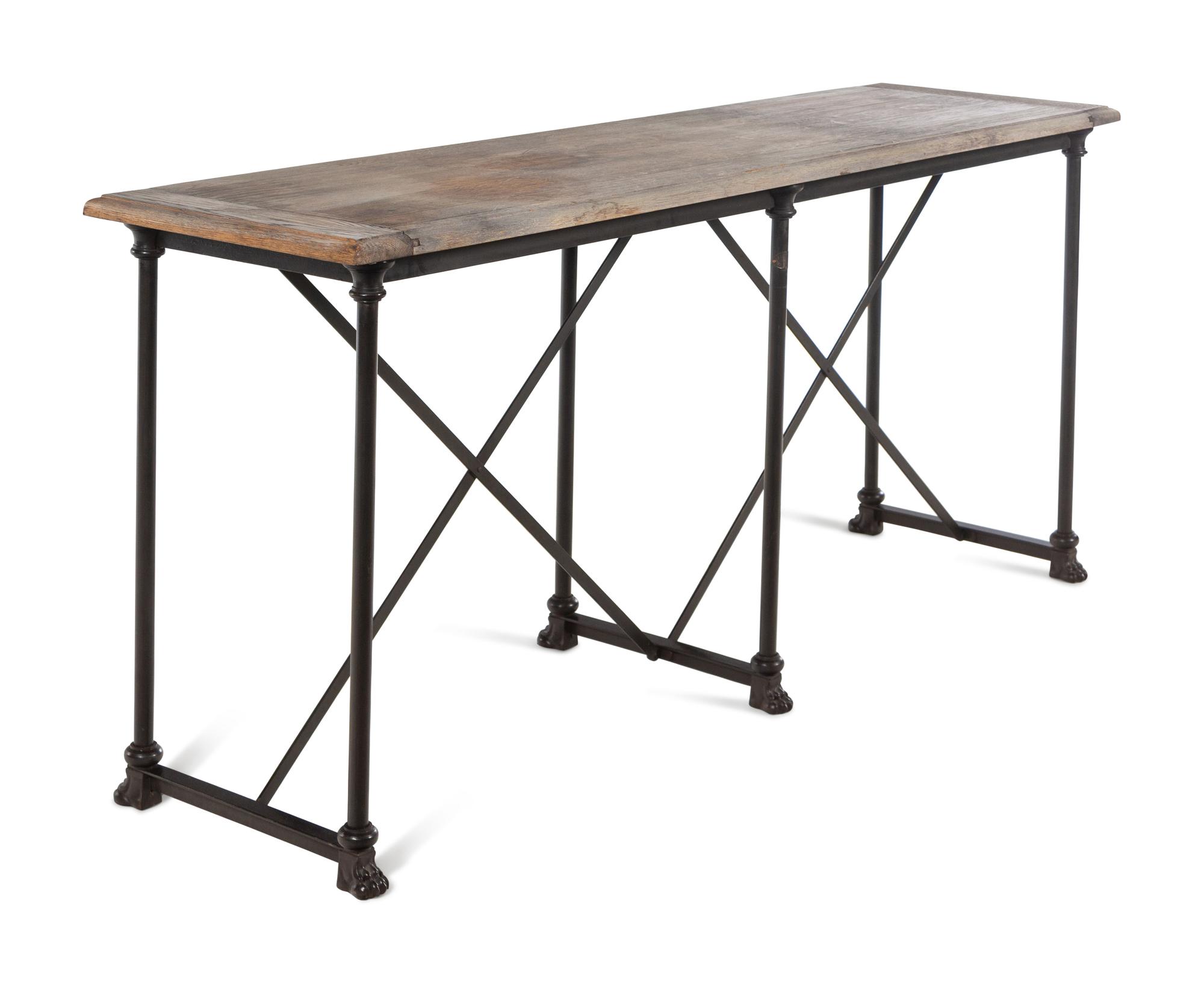 A Contemporary French Style Oak and Steel Console Table