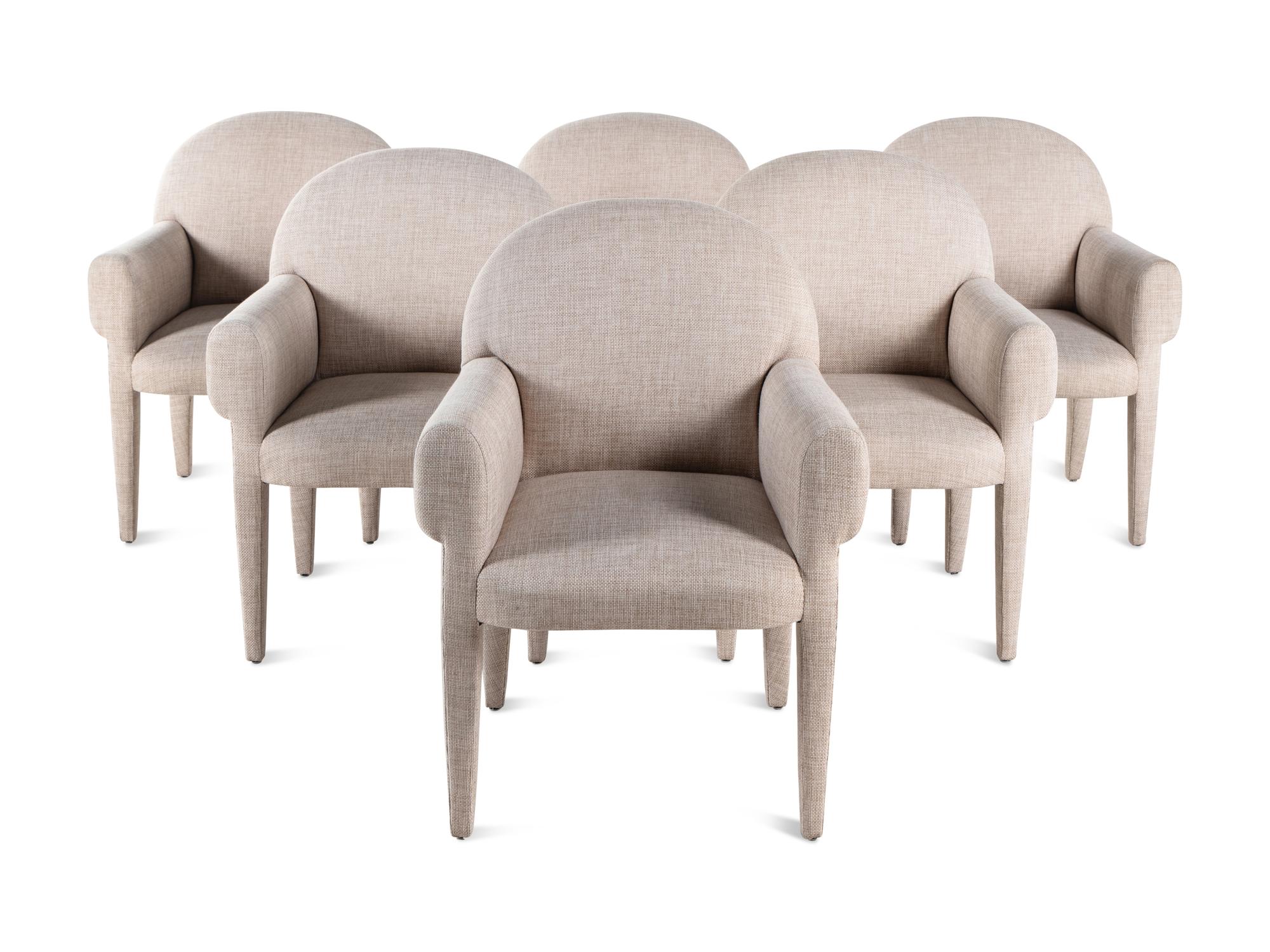 A Set of Six Contemporary Upholstered Armchairs Retailed by Holly Hunt