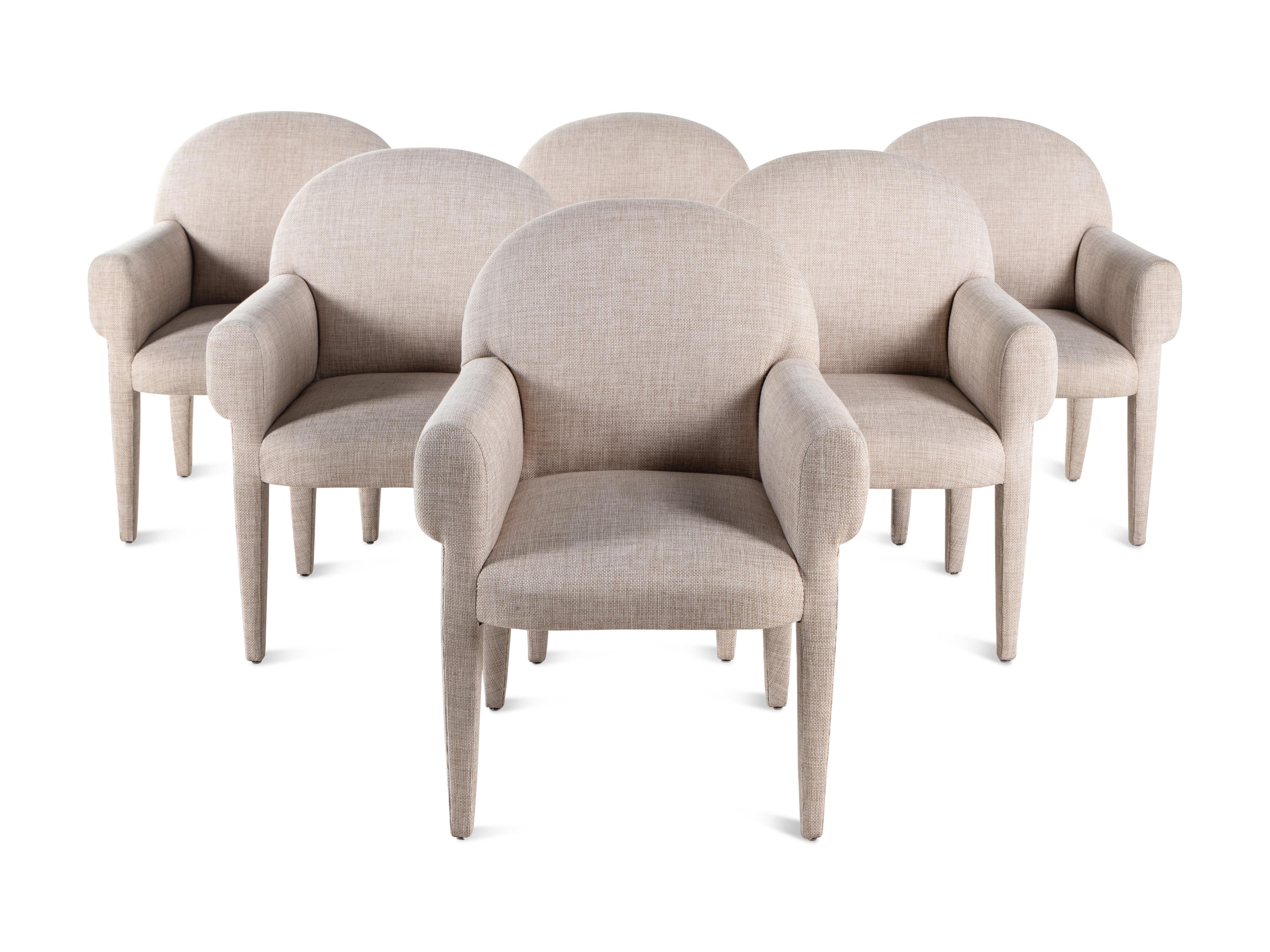 A Set of Six Contemporary Upholstered Armchairs Retailed by Holly Hunt