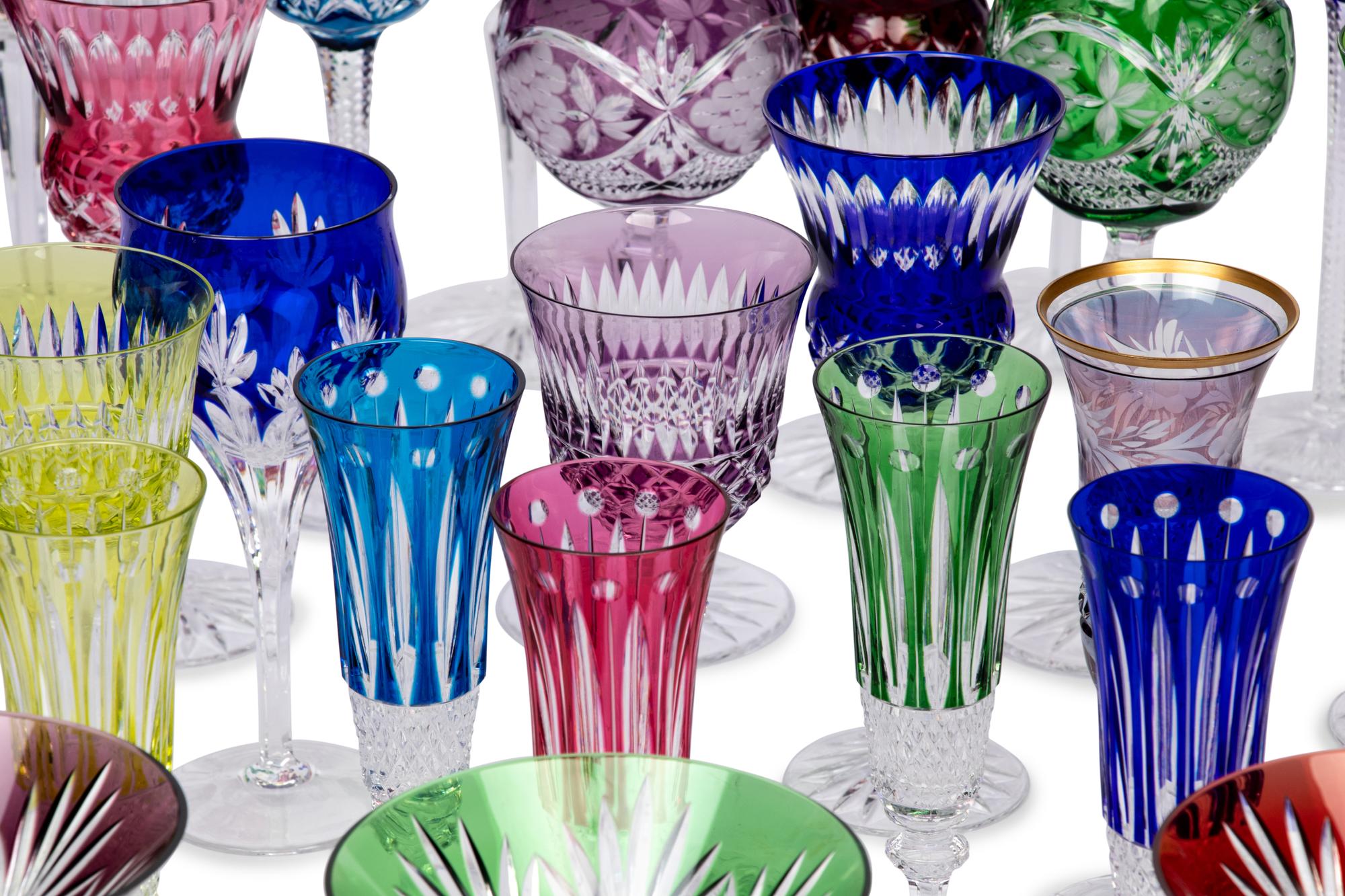 A Collection of Saint Louis and Other Colored Cut-to-Clear Glass Stemware