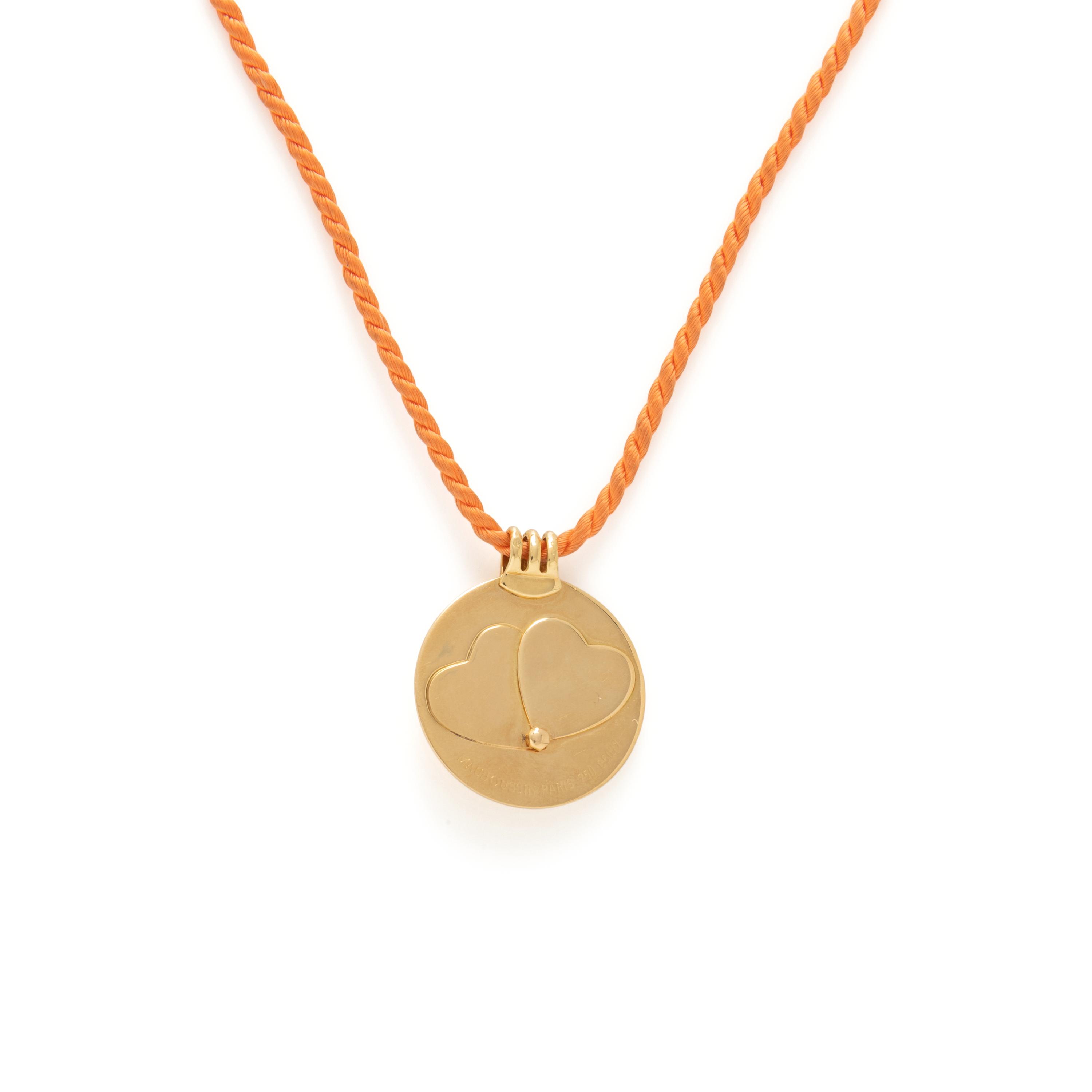 Mauboussin, Yellow Gold and Diamond Heart Pendant with Silk Cord