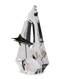 A Steuben Glass and Enameled Silver Blue Marlin Sculpture
