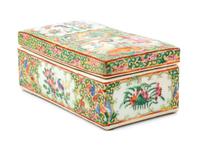 Six Chinese Export Rose Medallion Porcelain Covered Boxes Length of largest 7 1/8 inches. — 19TH-EARLY 20TH CENTURY