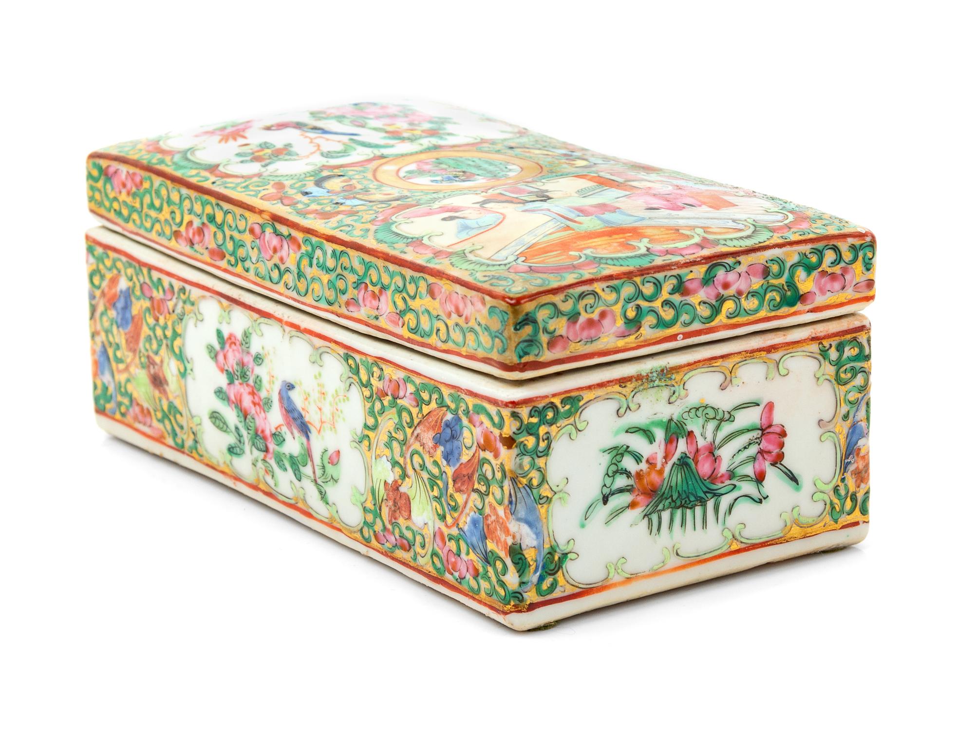 Six Chinese Export Rose Medallion Porcelain Covered Boxes Length of largest 7 1/8 inches. — 19TH-EARLY 20TH CENTURY