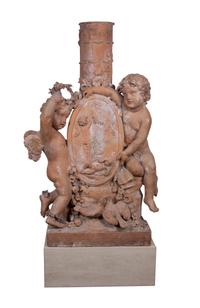 A Continental Terracotta Figural Chimney Height 63 1/2 inches. — LIKELY 19TH CENTURY