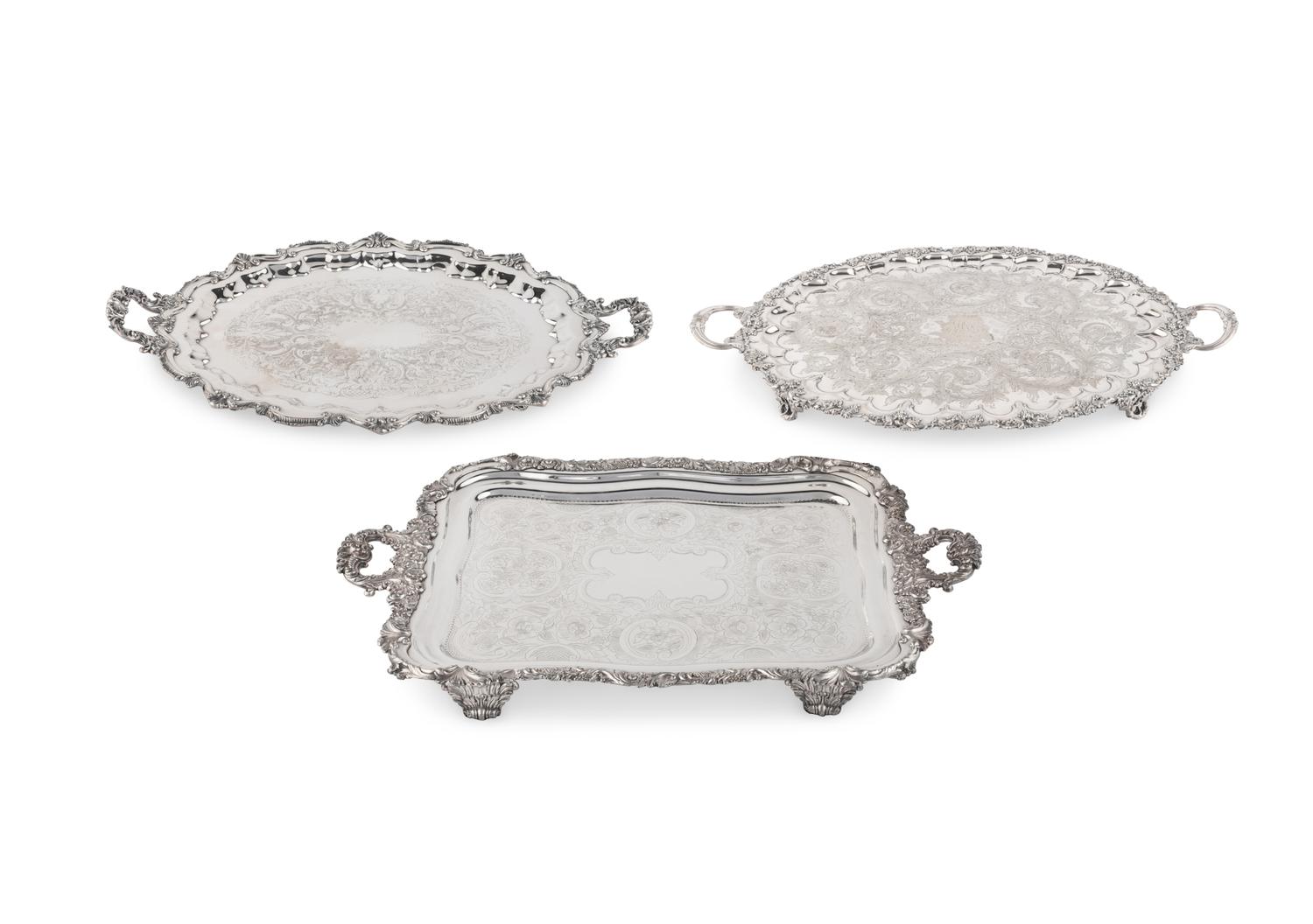 Three Silver-Plate Serving Trays