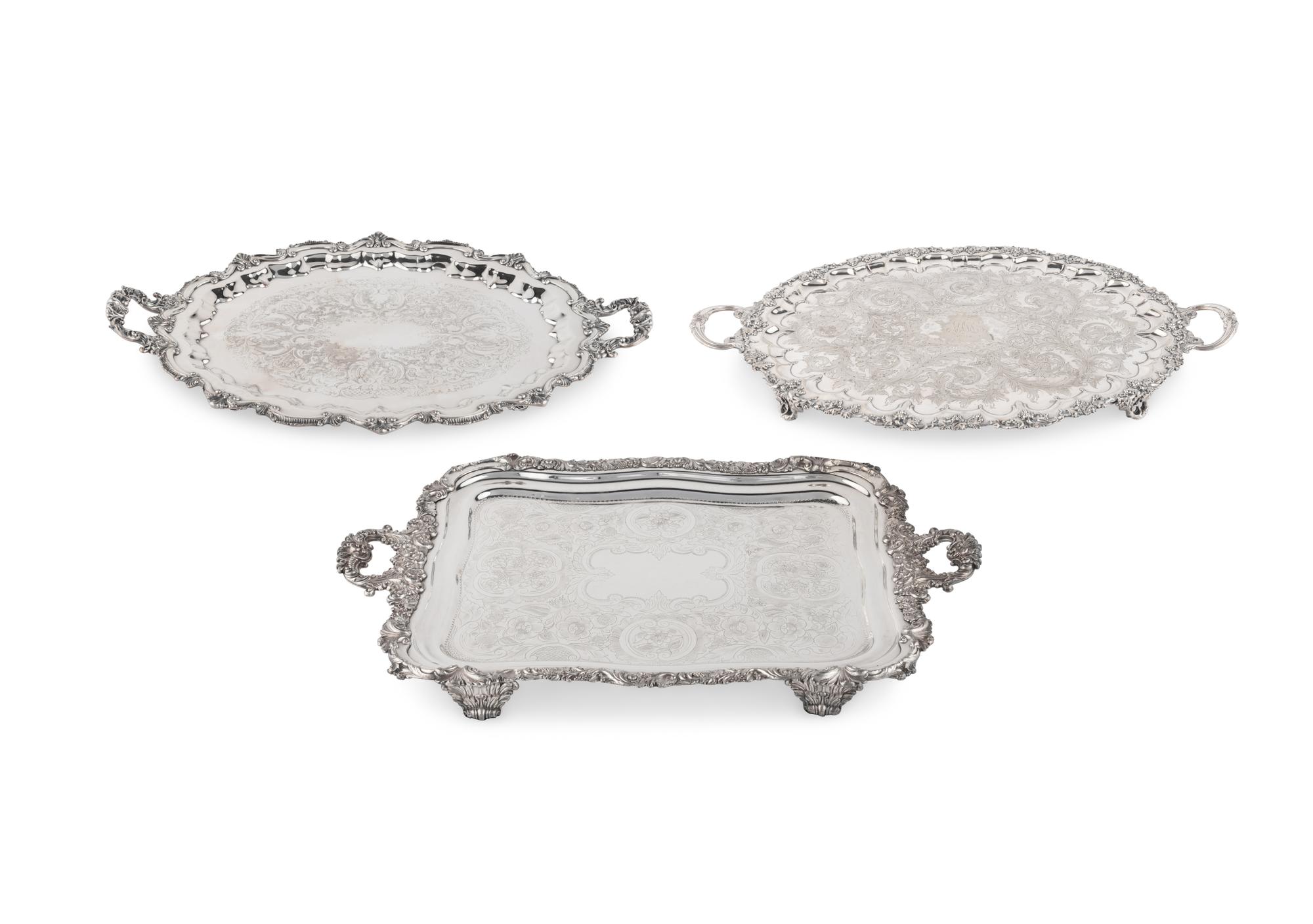 Three Silver-Plate Serving Trays