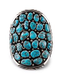Large Navajo Sterling Silver and Turquoise Cluster Cuff Bracelet
