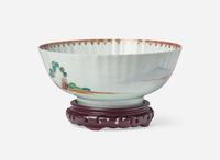 A Chinese Export porcelain polychrome stand and punch bowl, 18th century