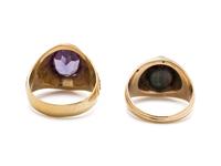 COLLECTION OF YELLOW GOLD AND SYNTHETIC GEMSTONE RINGS