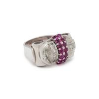 RETRO, WHITE GOLD, DIAMOND AND RUBY RING