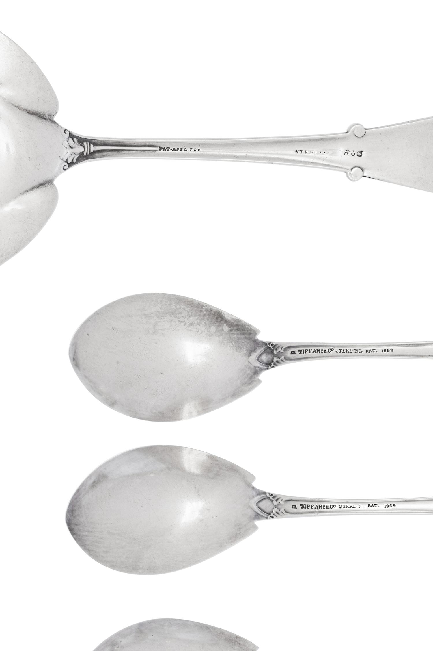 Twelve Tiffany & Co. Silver Dessert Spoons and a Dessert Server