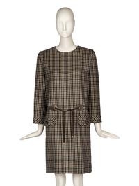 Pierre Cardin Haute Couture Plaid Dress With Leather Details