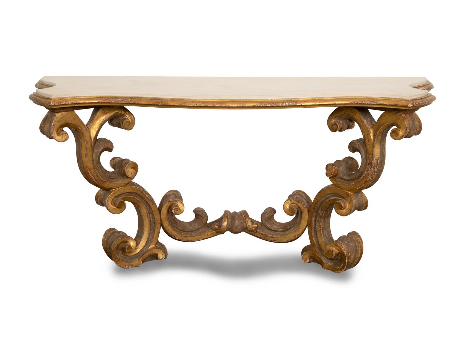 A Dennis and Leen Baroque Giltwood Console with Limestone Top