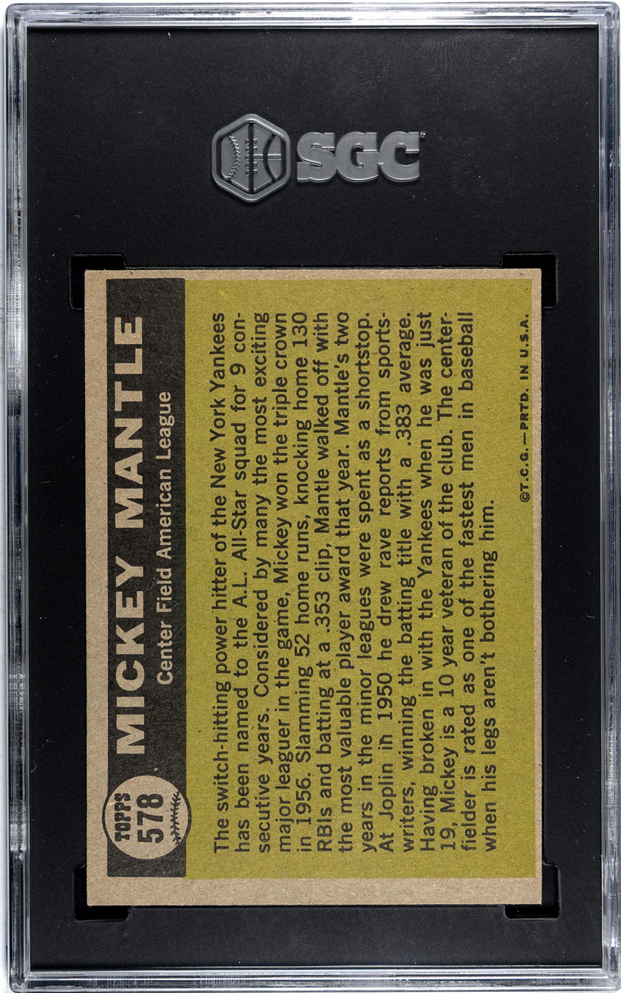 A 1961 Topps Mickey Mantle All Star Baseball Card No. 578 (SGC 5.5 EX+)