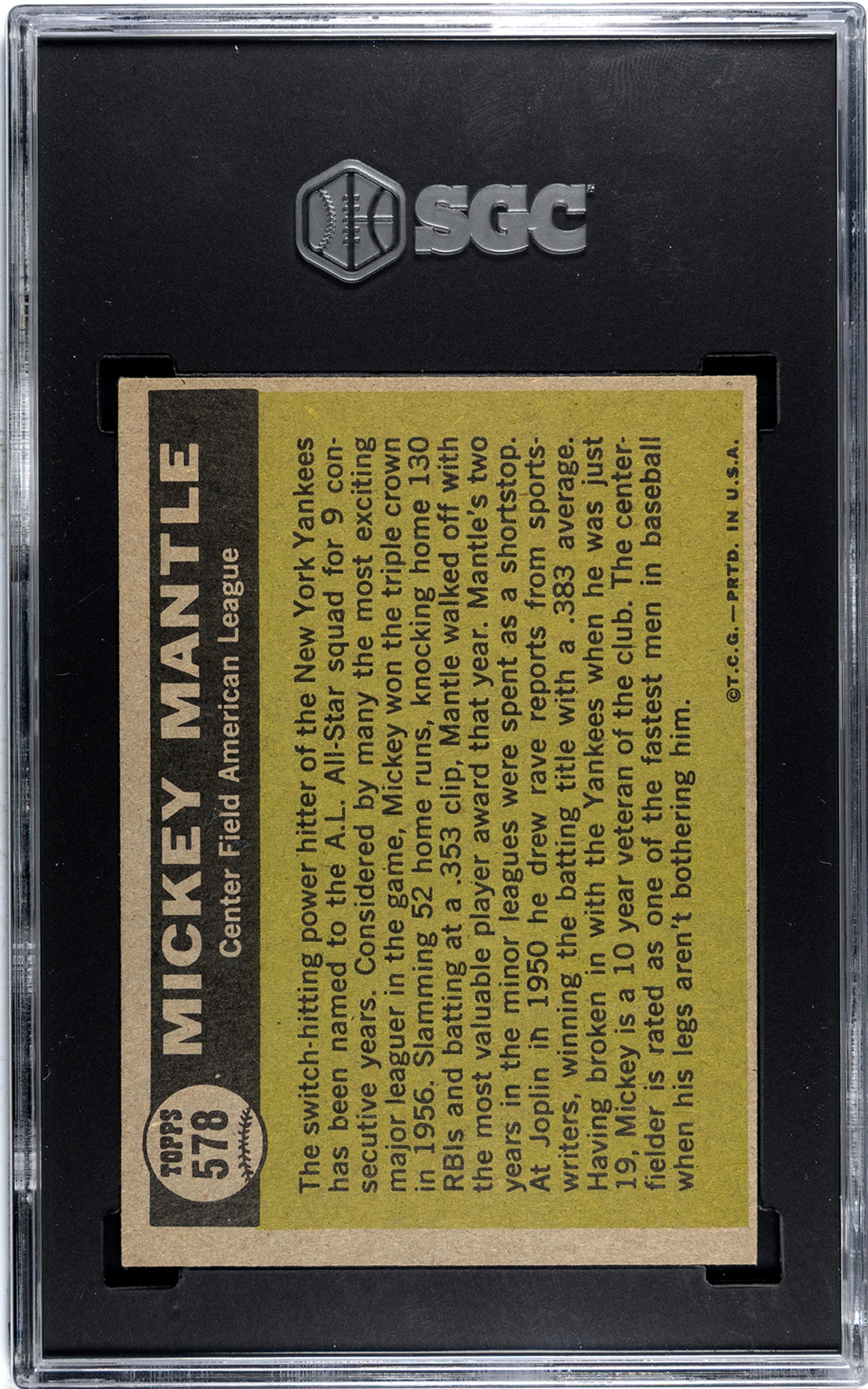 A 1961 Topps Mickey Mantle All Star Baseball Card No. 578 (SGC 5.5 EX+)