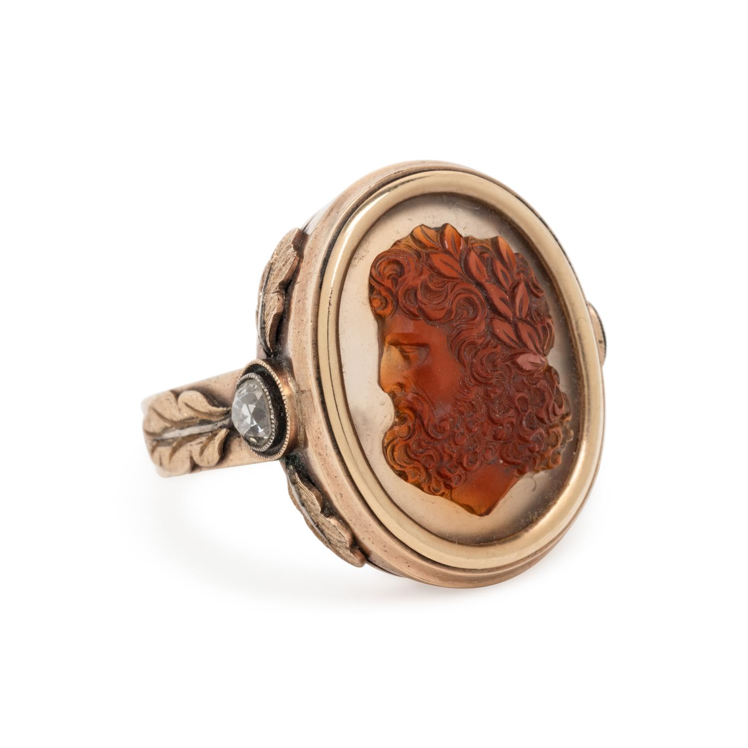 VICTORIAN, YELLOW GOLD, HARDSTONE CAMEO, AND DIAMOND RING