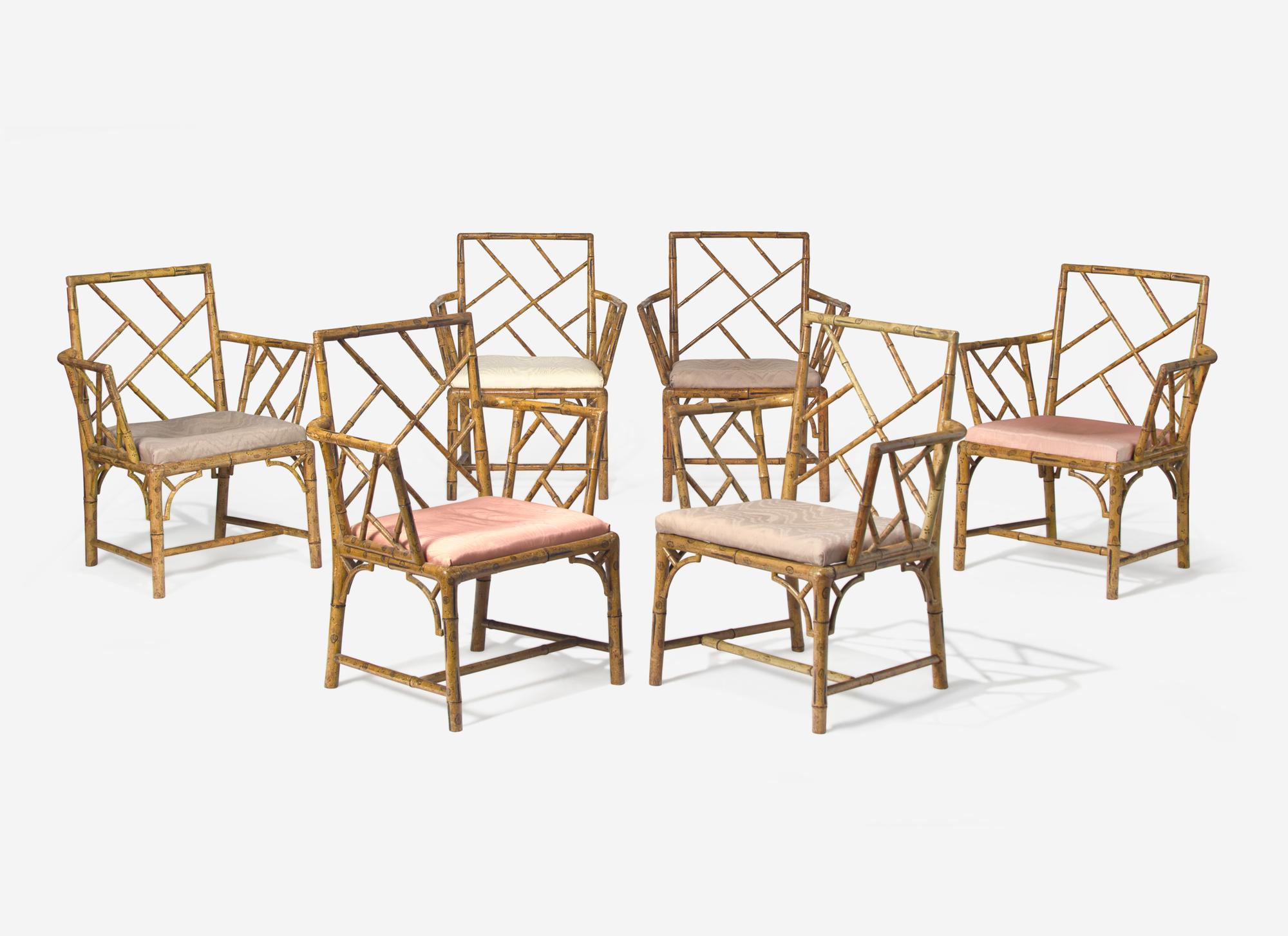 A Set of Six Regency Faux Bamboo Cockpen Armchairs