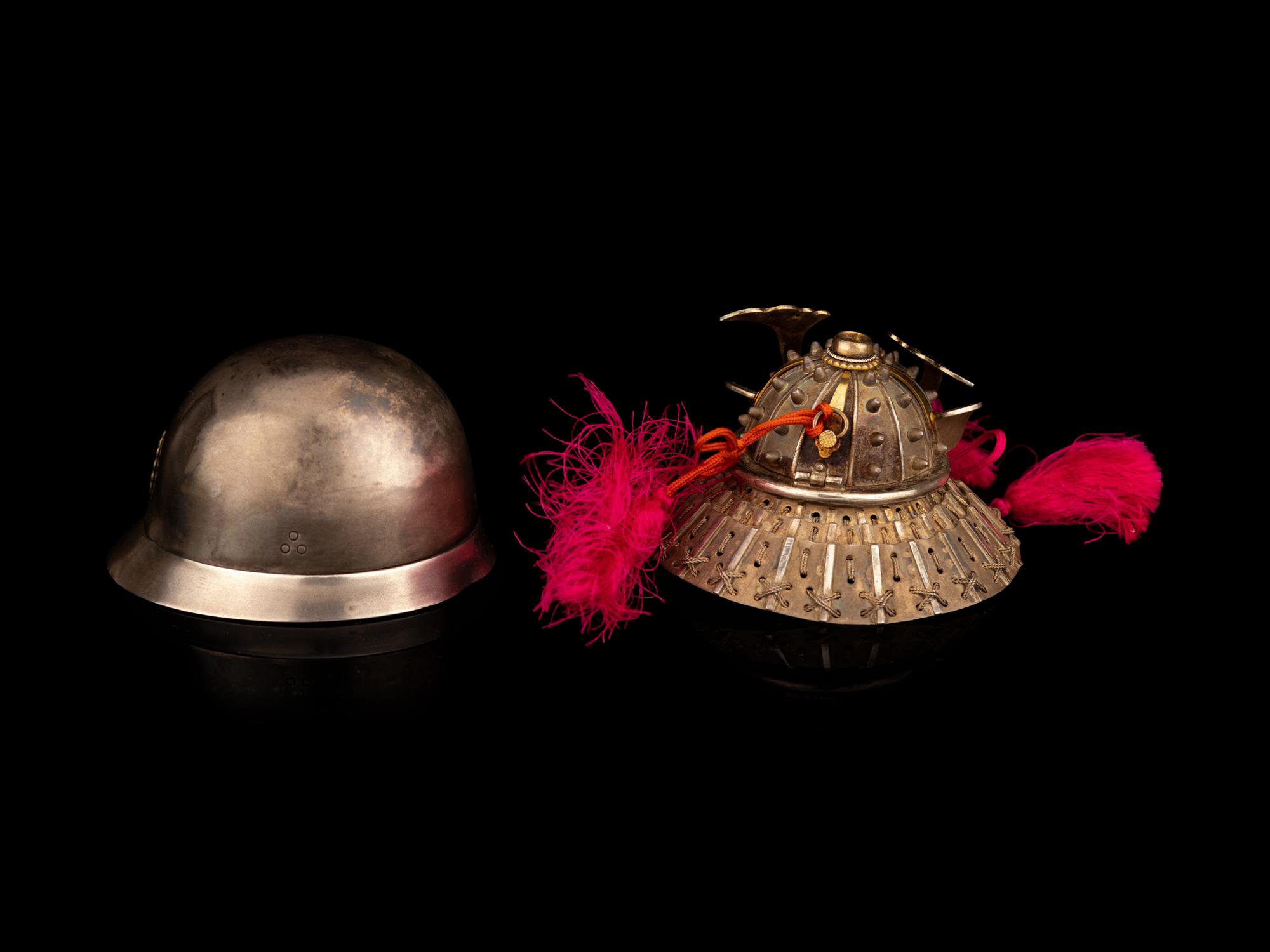 Two Japanese Silver Helmet-Form Bonbonnière
