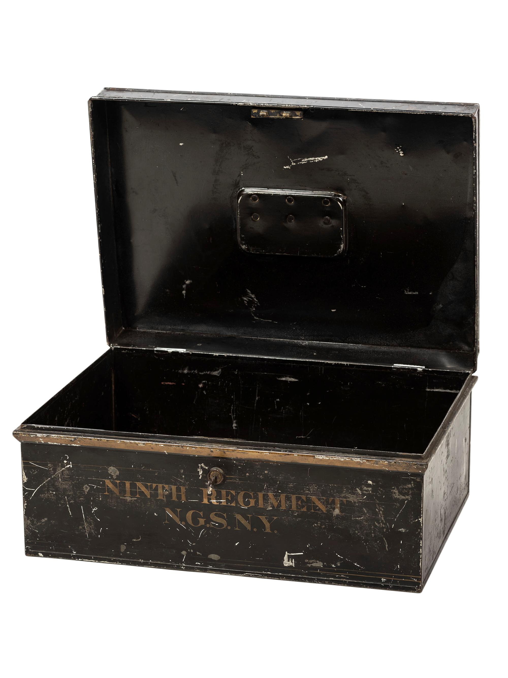 [CIVIL WAR]. Painted metal box with key identified to 9th Regiment, New York National Guard. N.p., n.d.