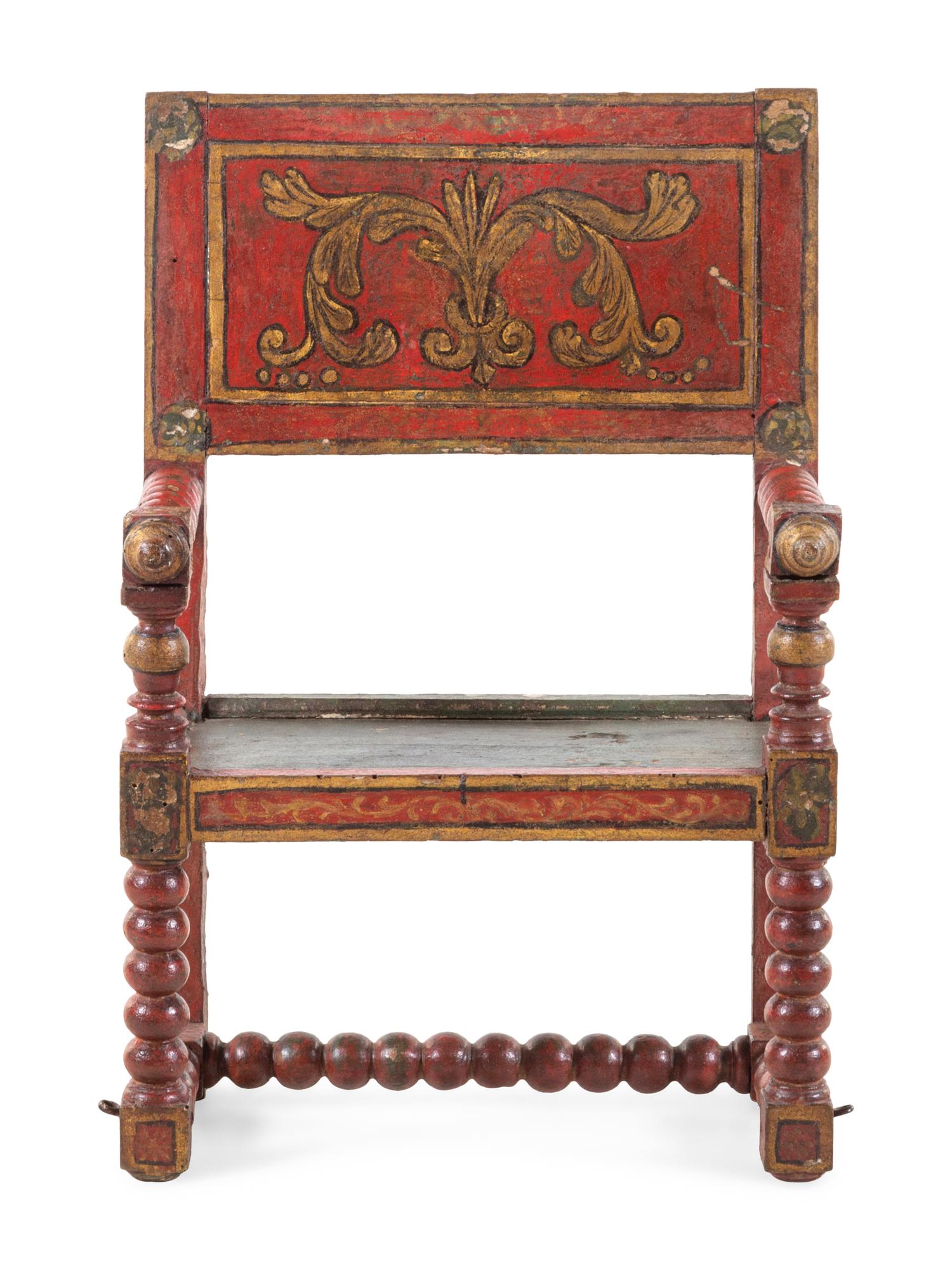 A Spanish Turned and Polychrome Painted Armchair for a Nativity Scene