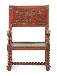 A Spanish Turned and Polychrome Painted Armchair for a Nativity Scene