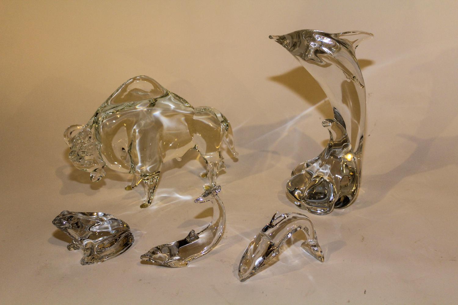 A Collection of Five Glass Figures Height of tallest 11 inches. — SECOND HALF 20TH CENTURY