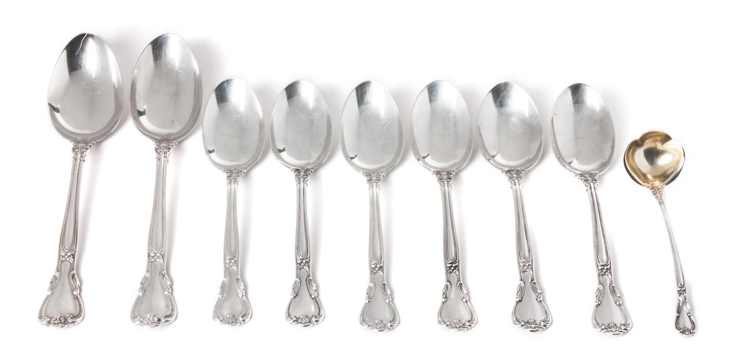 Eight American Silver Spoons, Gorham Mfg. Co., Providence, RI, Chantilly pattern, comprising 2 serving spoons and 6 tablespoons, togeth