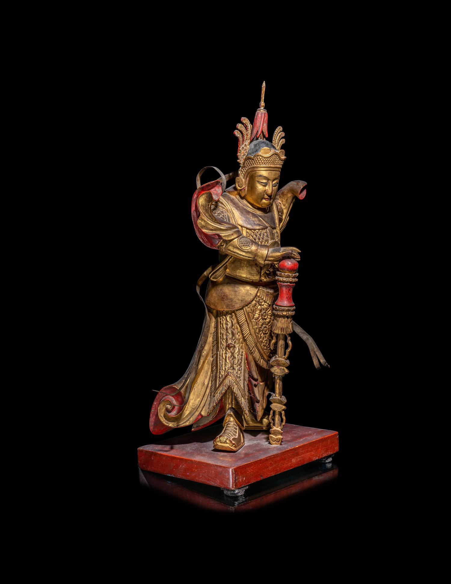 A Chinese Gilt Wood Figure of Weituo
