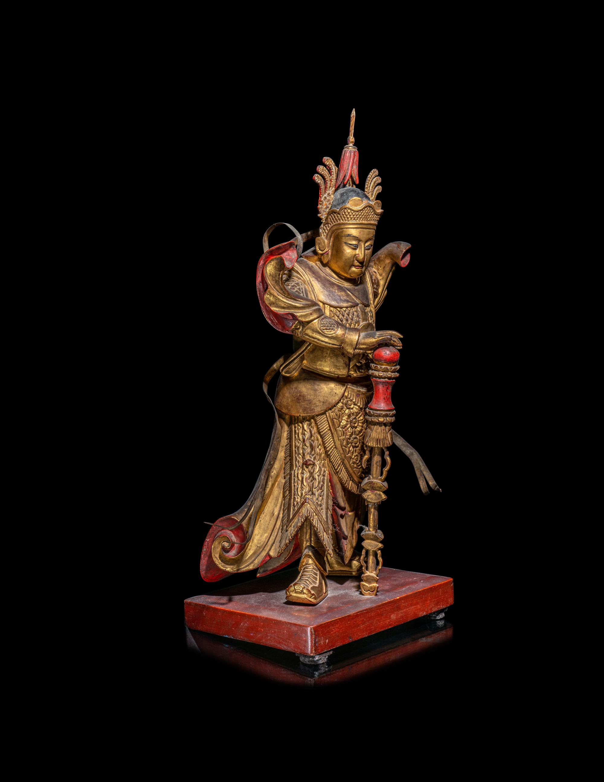 A Chinese Gilt Wood Figure of Weituo