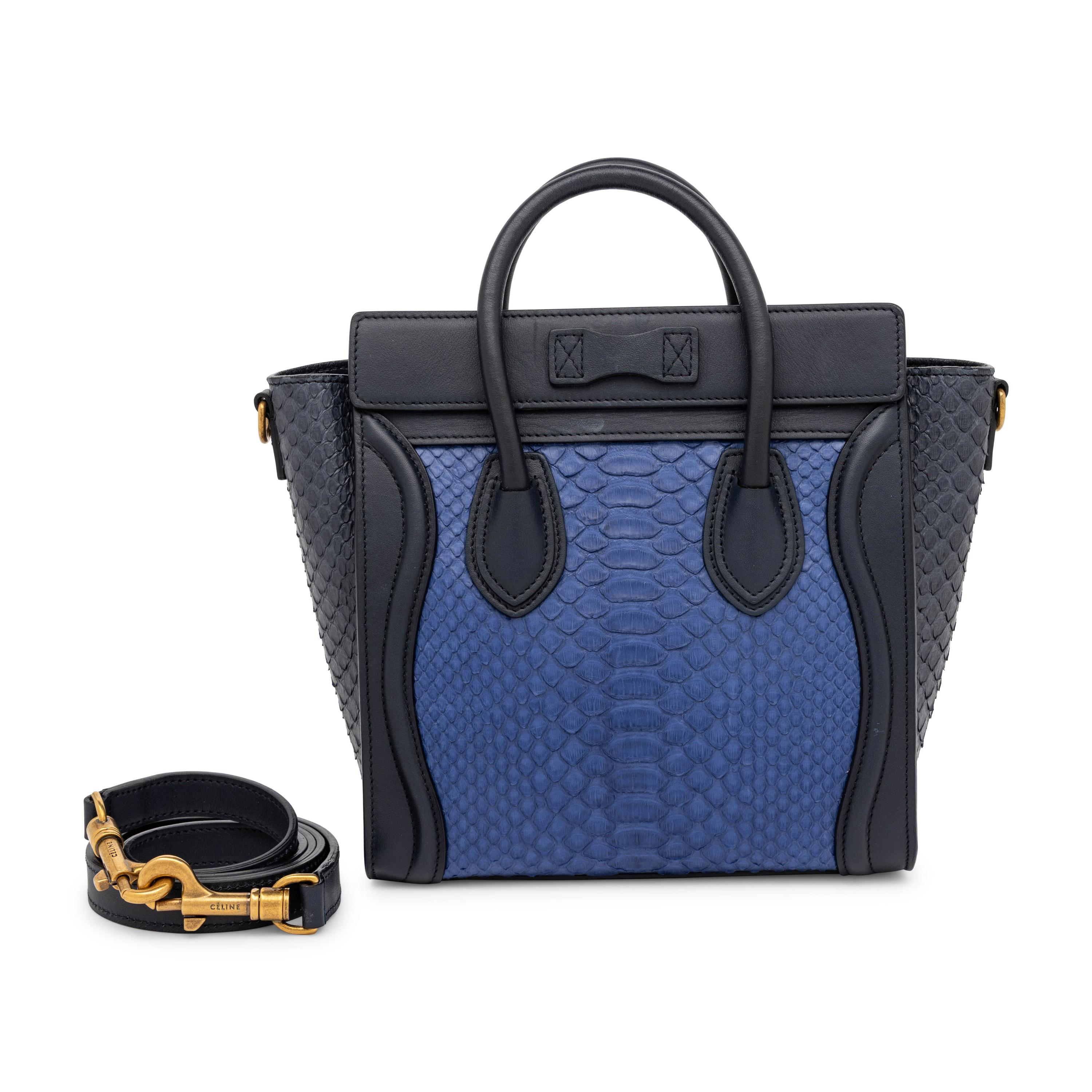 Céline, Nano Luggage Bag in Blue Python & Leather