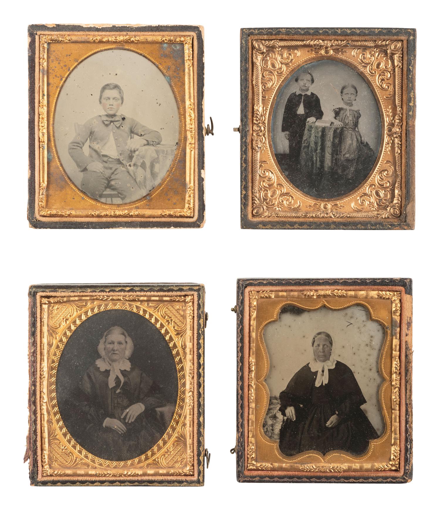 [EARLY PHOTOGRAPHY]. A group of 51 assorted ambrotype and tintype portraits of men, women, and children.