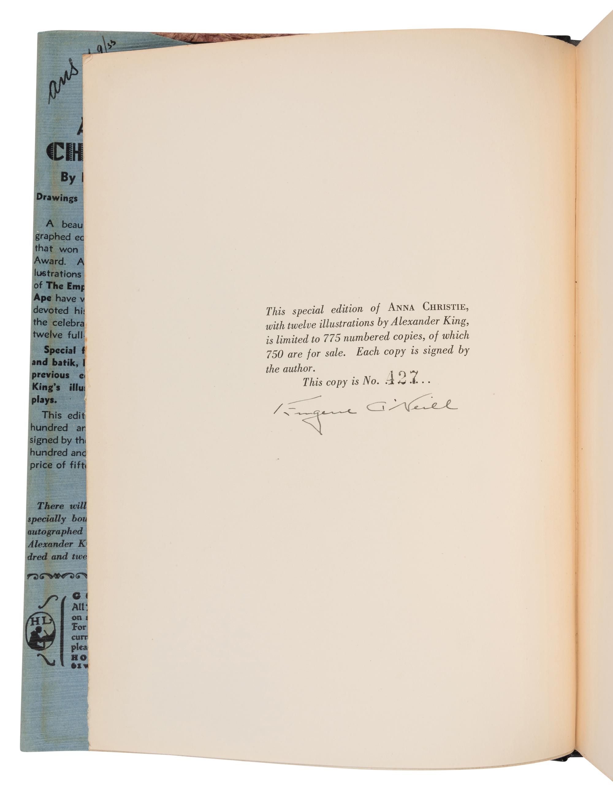 O'NEILL, Eugene (1888-1953). A group of 7 LIMITED EDITION works, all SIGNED, comprising: