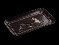 A Japanese Mother-of-Pearl Inlaid Black Lacquer Rectangular Tray