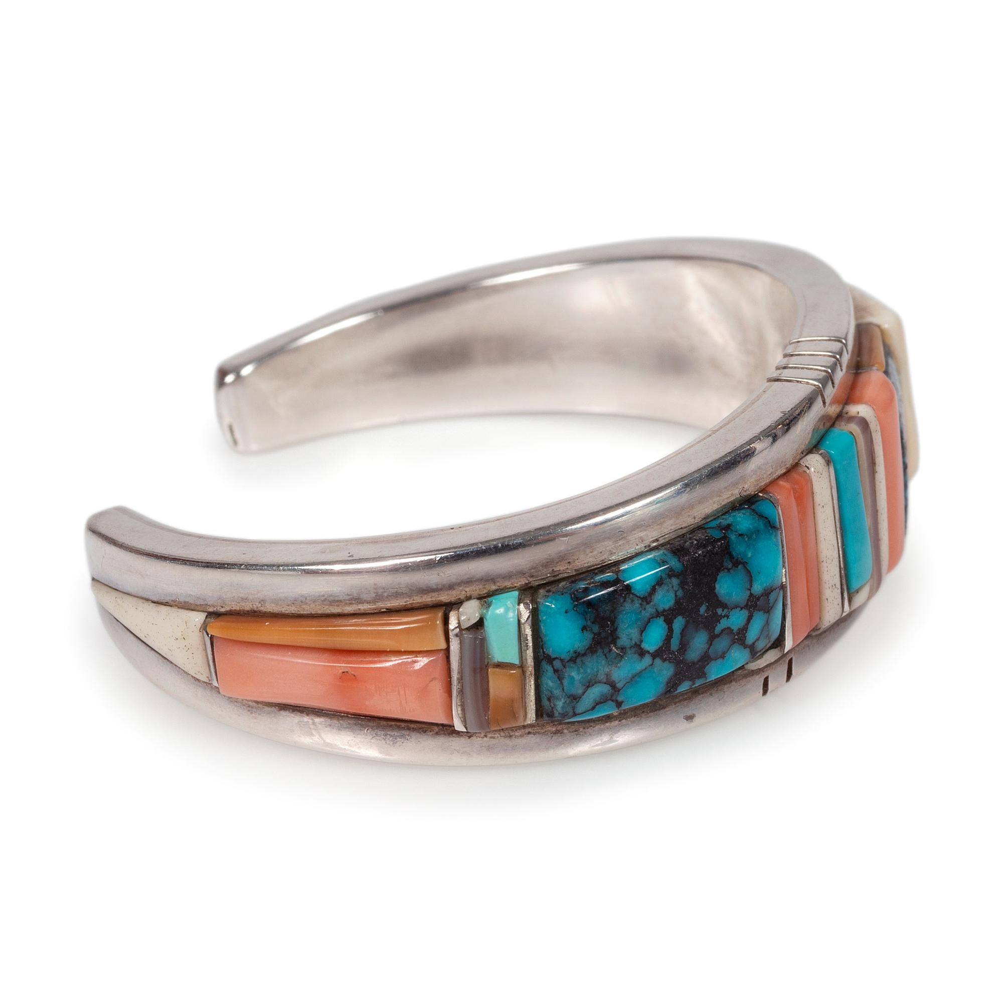 Sterling Silver Cuff Bracelet, with Cobblestone Inlay