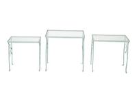 A Nest of Three Salterini Laurel Wrought Iron and Glass Top Tables