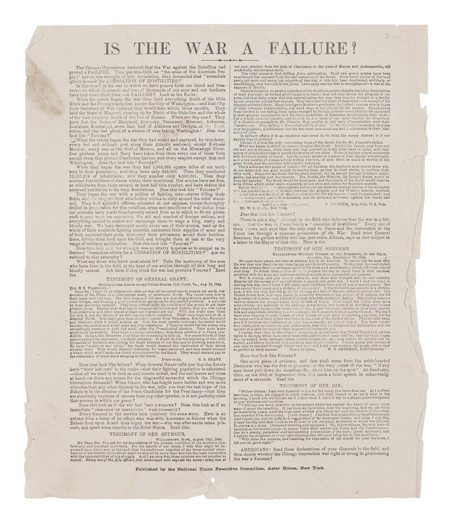 [ANTI-LINCOLN CAMPAIGN]. A group of 4 broadsides, comprising: