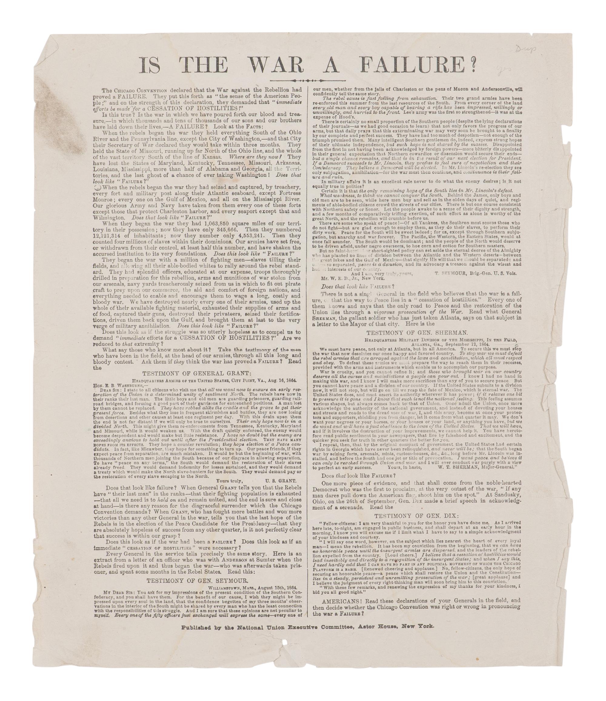 [ANTI-LINCOLN CAMPAIGN]. A group of 4 broadsides, comprising: