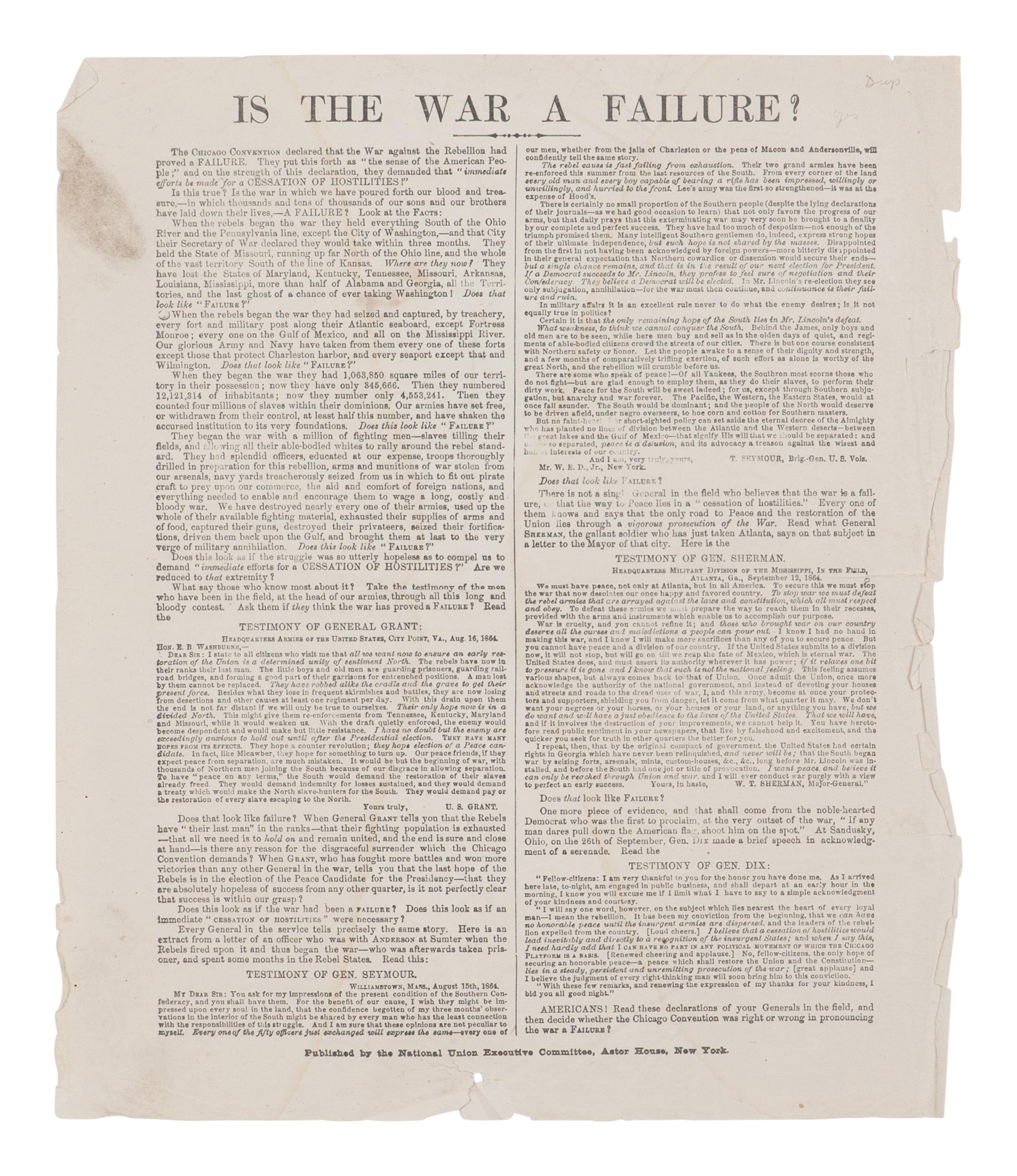 [ANTI-LINCOLN CAMPAIGN]. A group of 4 broadsides, comprising: