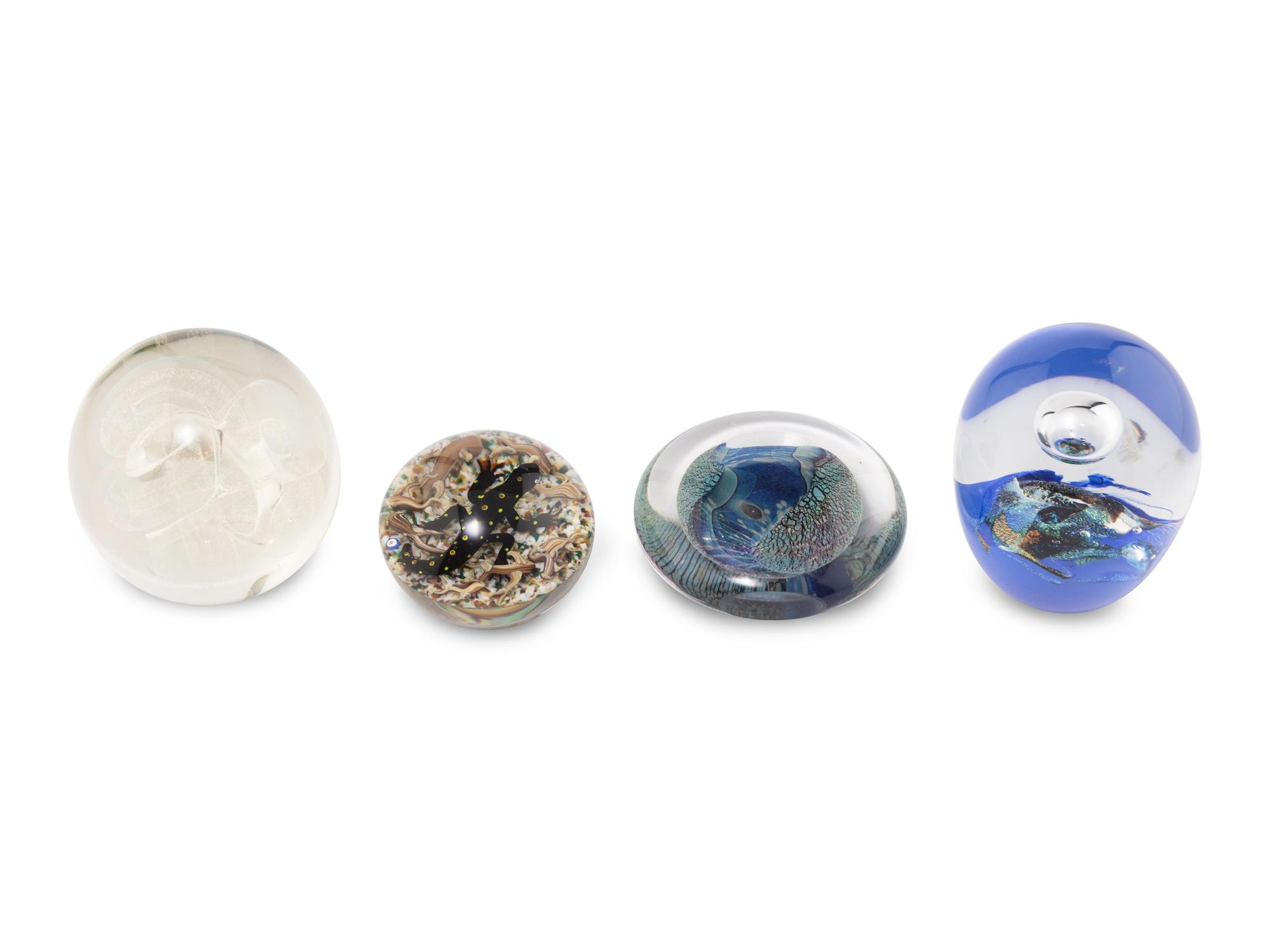 Paperweight together with Three Artists Unknown Paperweights