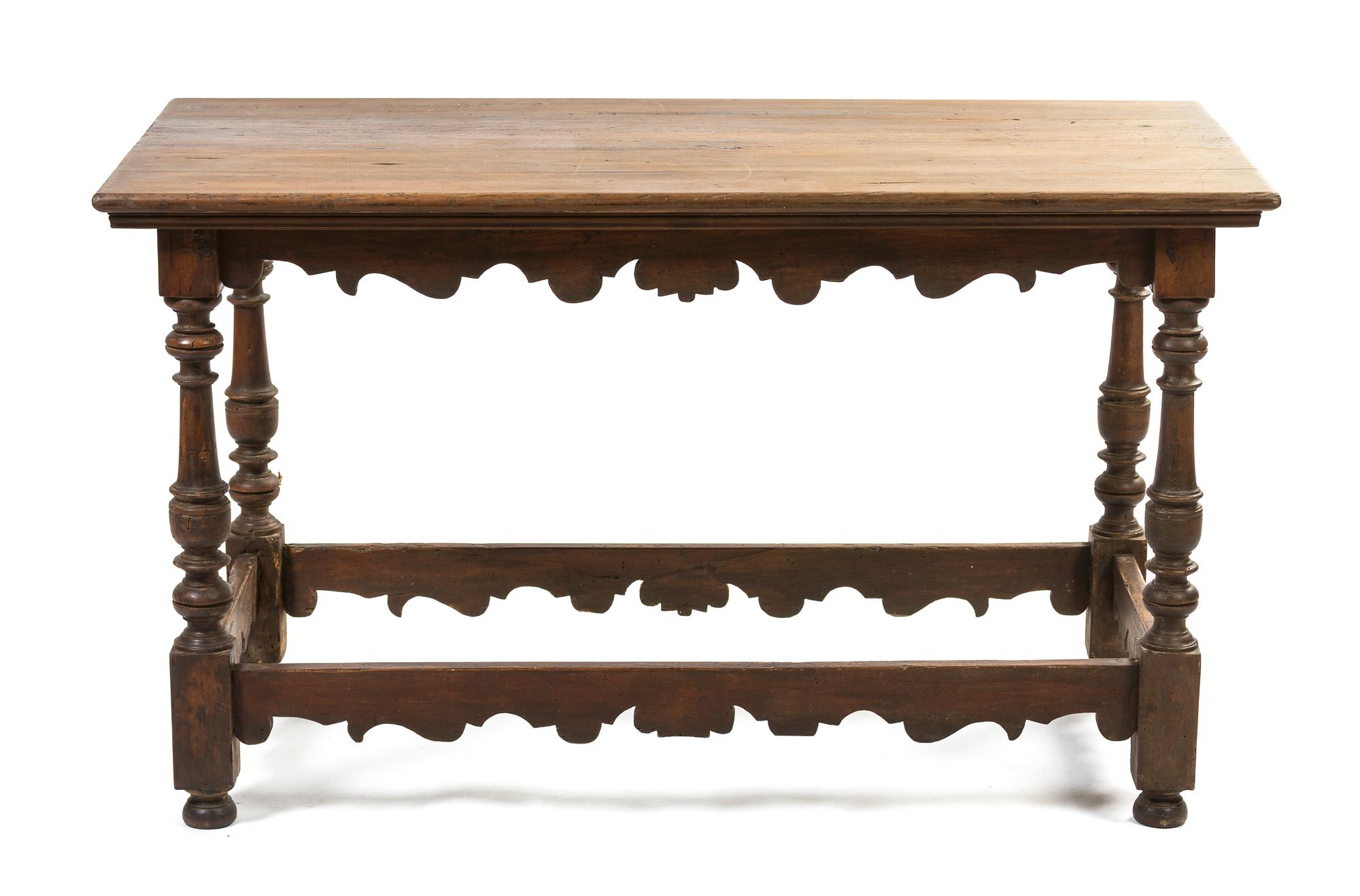 A Jacobean Revival Hall Table, Height 31 x width 53 x depth 25 1/2 inches.