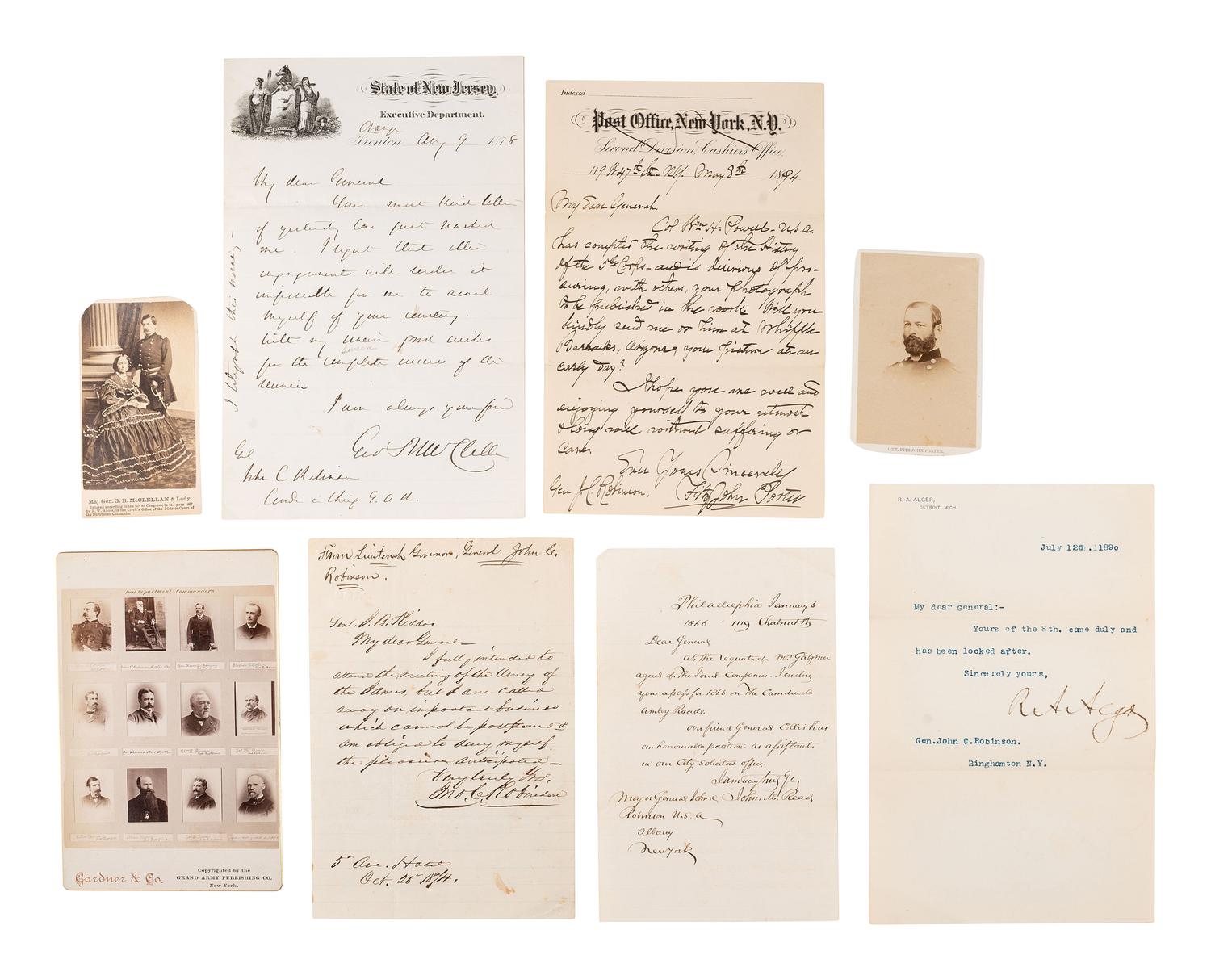 [CIVIL WAR]. Extensive collection of photographs, correspondence, ribbons, and medals associated with the life, service, and political career of Brigadier General John Cleveland Robinson, including his Colt revolver.